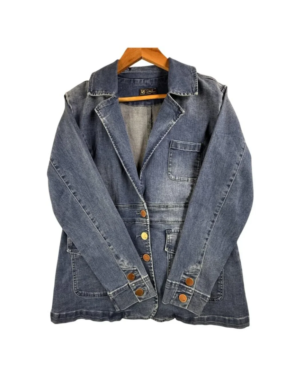 DG2 Diane Gilman Denim Jacket Womens Medium Blue Blazer Button Front Pockets - Picture 8 of 16